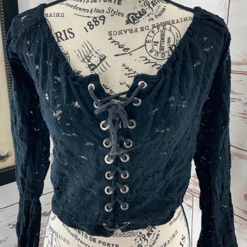 Women Meow Vintage Lace up Crop top goth punk M - Picture 1 of 7